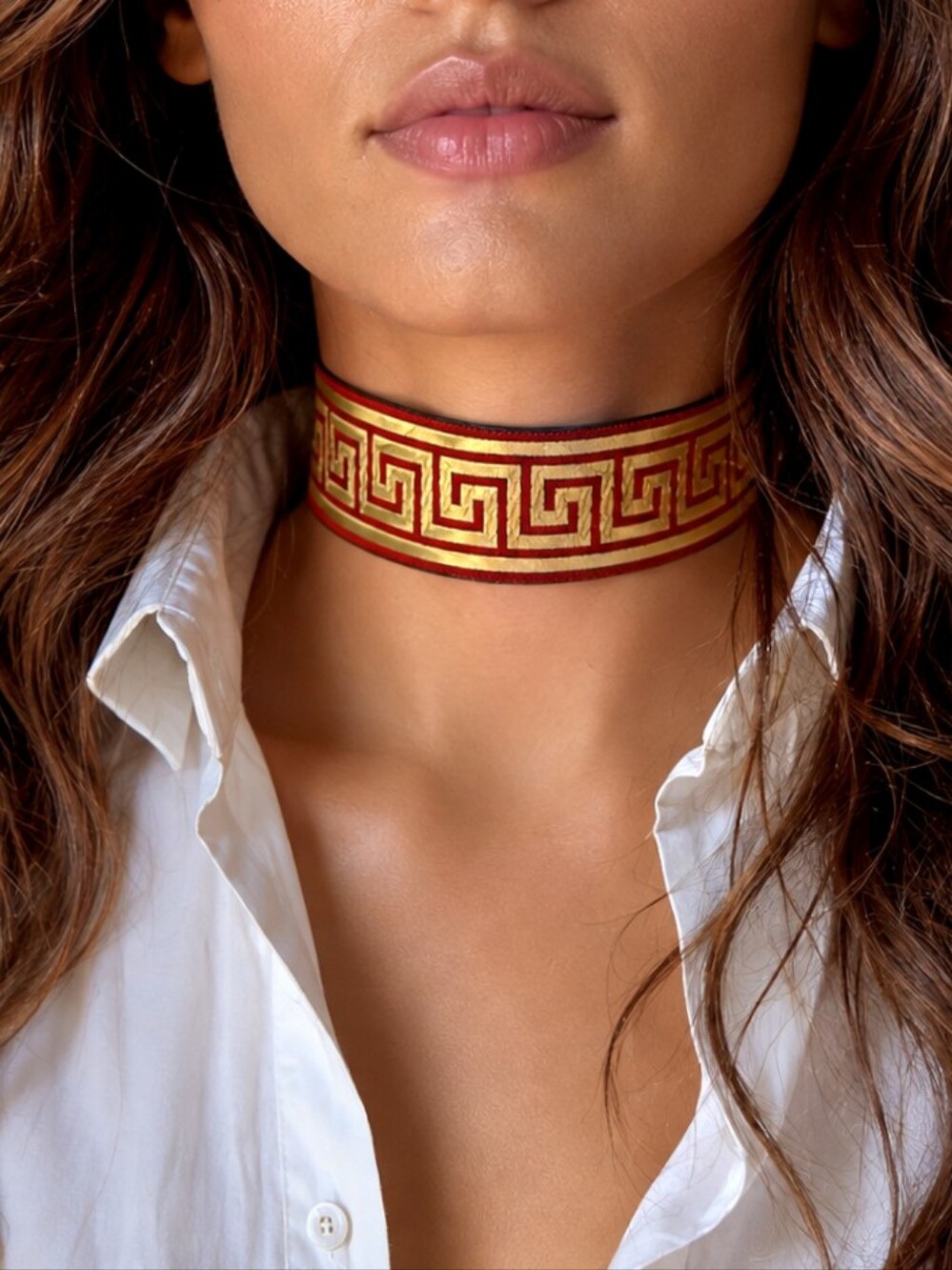Gold Red Greek Key Silver Choker Necklace Free People Jewelry